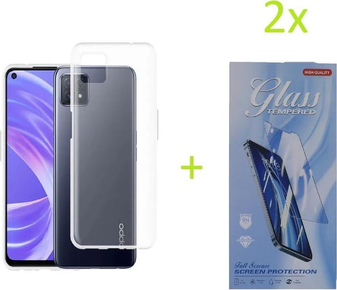 Oppo A73 Hoesje Transparant TPU Silicone Soft Case + 2X Tempered Glass Screenprotector