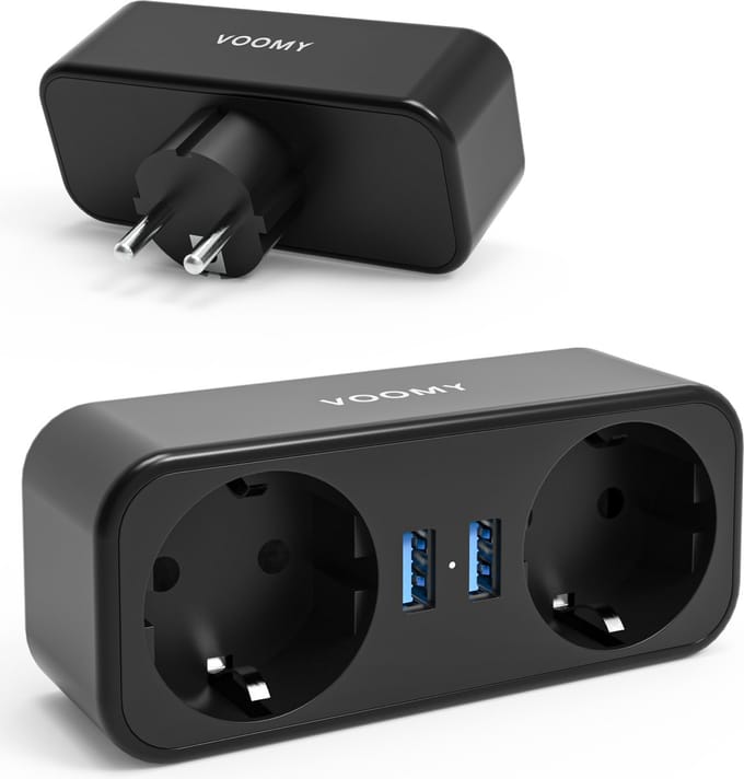 Voomy Verdeelstekker - 2-Voudig Stopcontact Splitter - 2 USB Poorten - Zwart