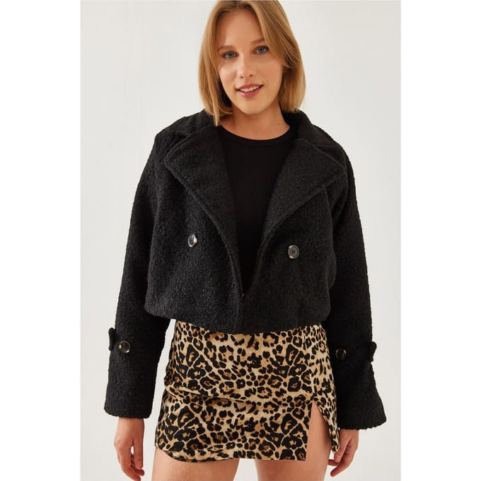 Dubbelzijdige Faux Fur Boxy Crop Jacket