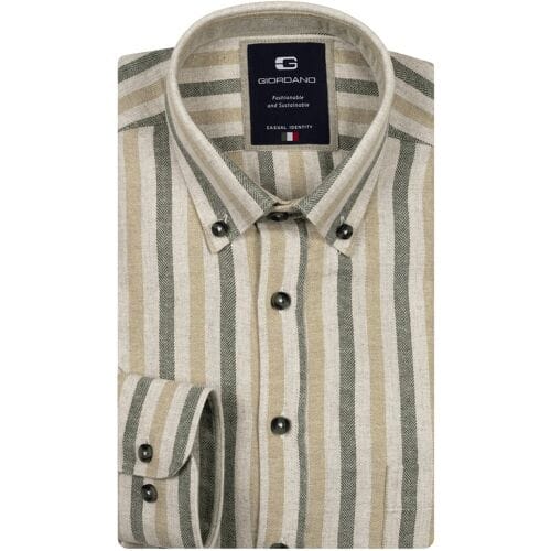 Giordano Overhemd Brando Soft Mélange Flanel Stripe Herringbone Groen / male