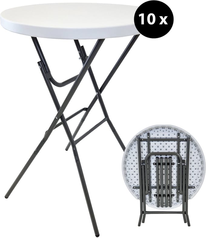 10x bartafel inklapbaar Ø 80 cm tafelblad hoogte 110 cm stalen frame partytafel bistrotafel in wit