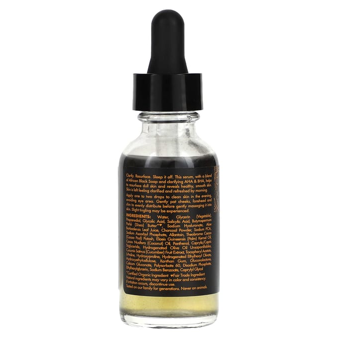 SheaMoisture, Afrikaanse Zwarte Zeep, Nachtelijk Vernieuwend Serum met AHA/BHA, 1 fl oz (30 ml) black