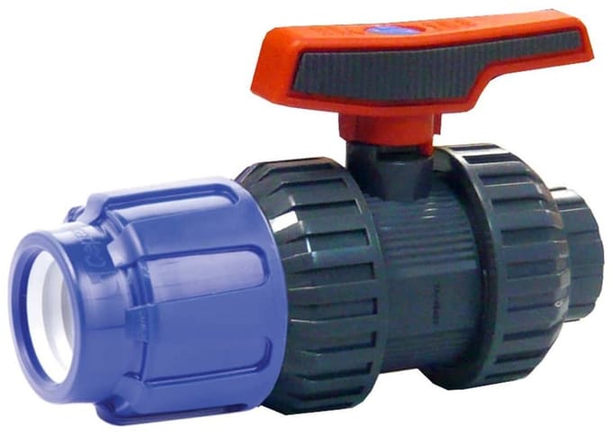 PE Koppeling met Kogelkraan 20mm, 1/2" IG, Drinkwater