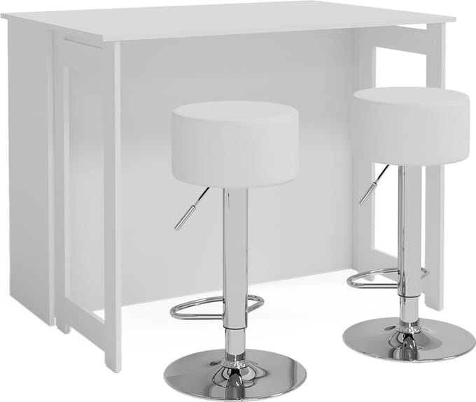 Vicco Dominic Bartafel set – 116 x 37 cm met 2 barkrukken Wit