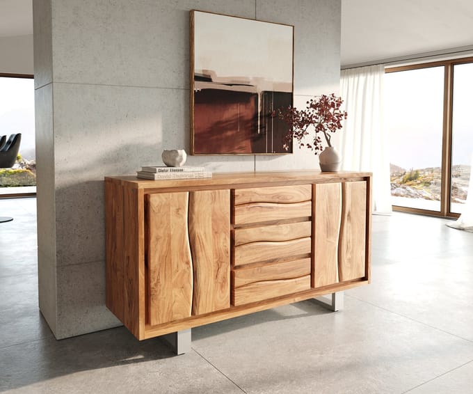 Ladekast Live-Edge acacia natuur147 cm 2 deuren 3 laden boomrand dressoir