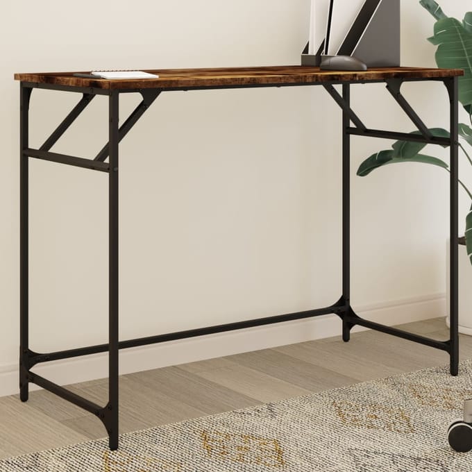 vidaXL - Bureau - 100x45x76 - cm - hout - en - gepoedercoat - staal - gerookt - eiken