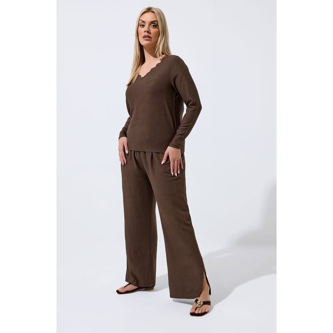Limited Collection Bruine Getextureerde Broek Met Wijde Pijpen Size 48