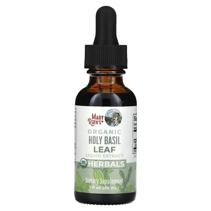 MaryRuth's, Extrait Liquide de Feuille de Basilic Sacré Biologique, Sans Alcool, 590 mg, 1 fl oz (30 ml)