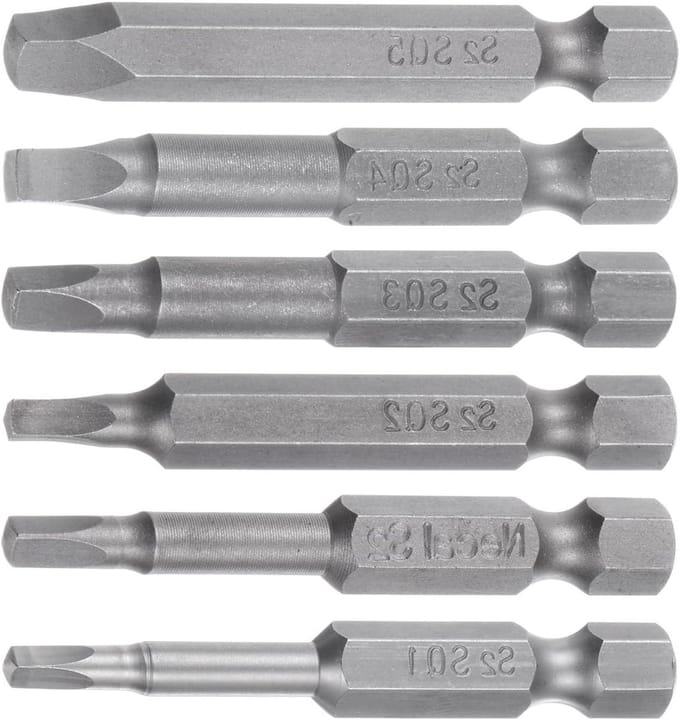 Set van 6 Vierkante Schroevendraaier Bits met 1/4" Hex Shank - Magnetische S2 Stalen Bits voor Elektrische Schroevendraaiers