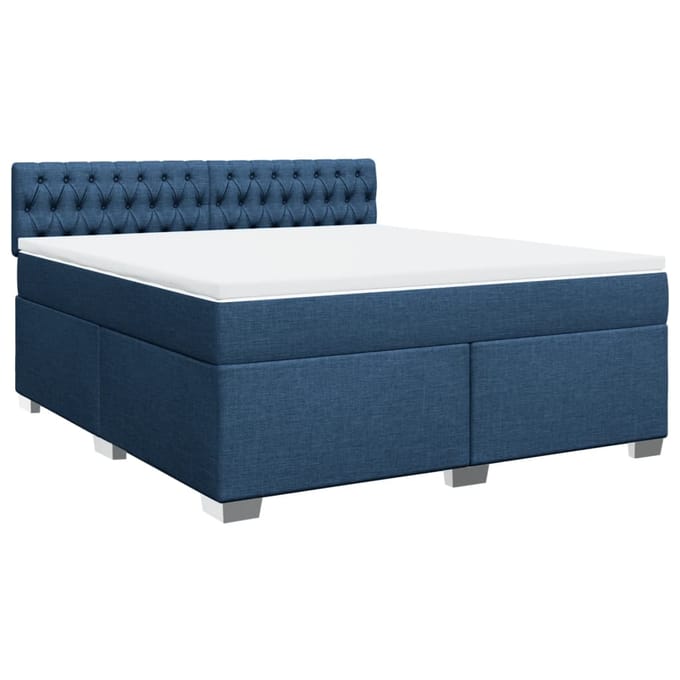 vidaXL - Boxspring - met - matras - stof - blauw - 180x200 - cm