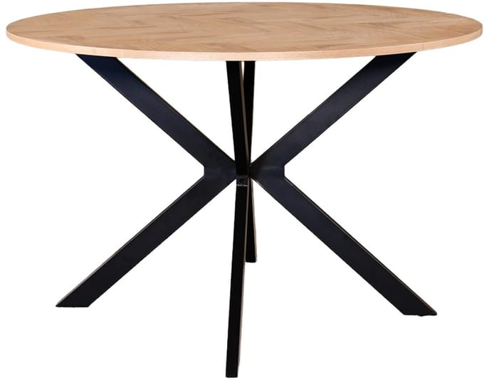 Eettafel rond visgraat Ozzy bruin 120cm ronde tafel MDF eetkamertafel
