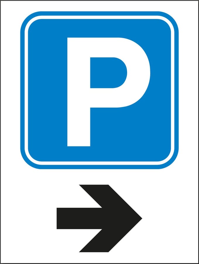 Parkeren rechtsaf bord - Aluminium - 30 x 40 cm - Weerbestendig