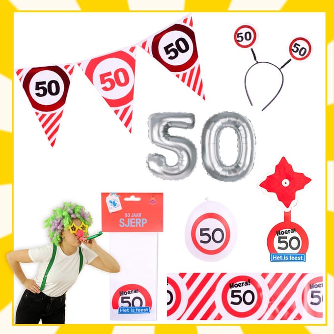 Feestpakket | 50e verjaardag | Verkeersbord | 12-delig