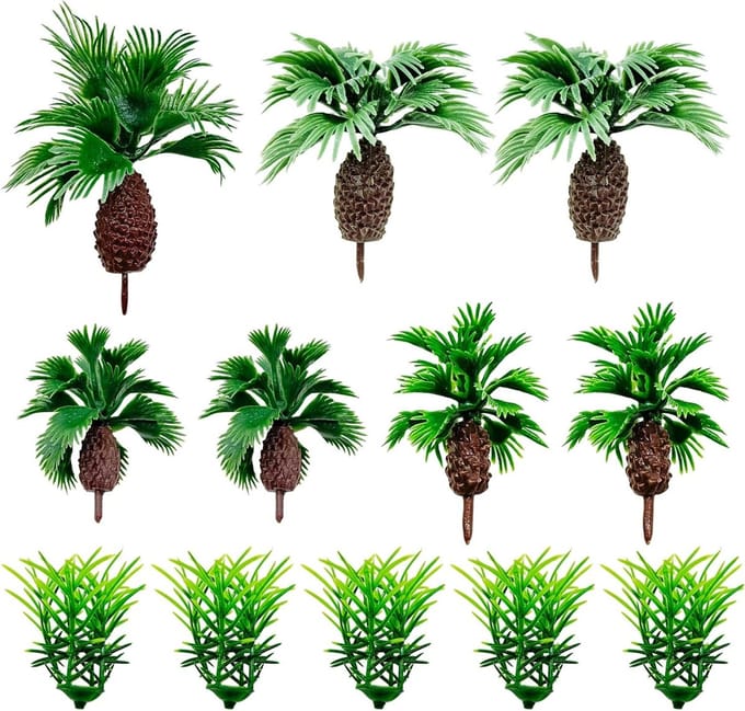 Set van 12 miniatuur modelbomen en miniatuurgras voor landschapsdecoratie