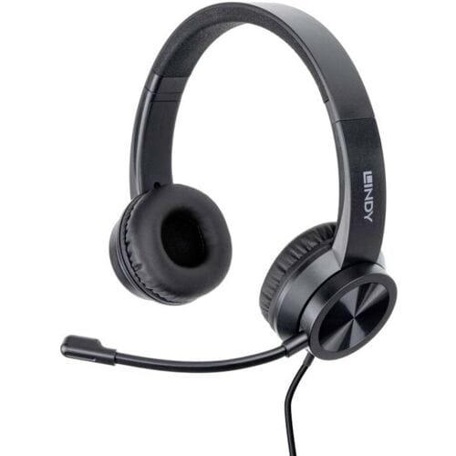 LINDY 20439 On Ear headset Kabel Stereo Zwart Headset, Volumeregeling, Microfoon uitschakelbaar (mute) Computer