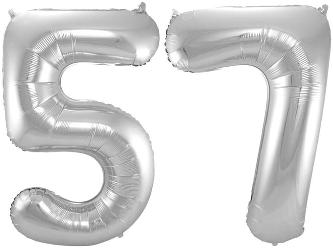 Folieballon 57 jaar - Zilver - 86 cm