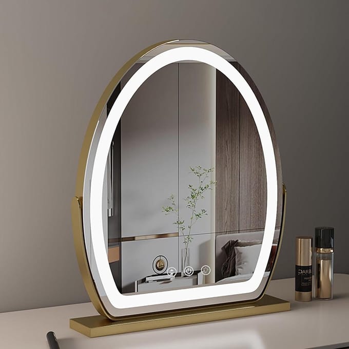 Make-up Spiegel - Verlichte Spiegel - Dagelijkse Verlichting - Drie Kleurtemperaturen - 50x58cm - Goud