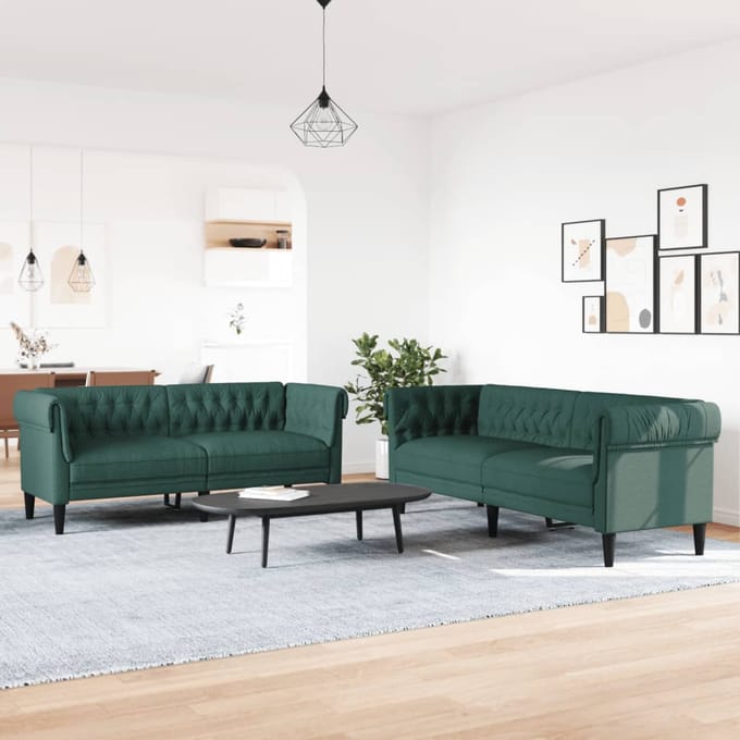 vidaXL - 2-delige - Loungeset - stof - donkergroen