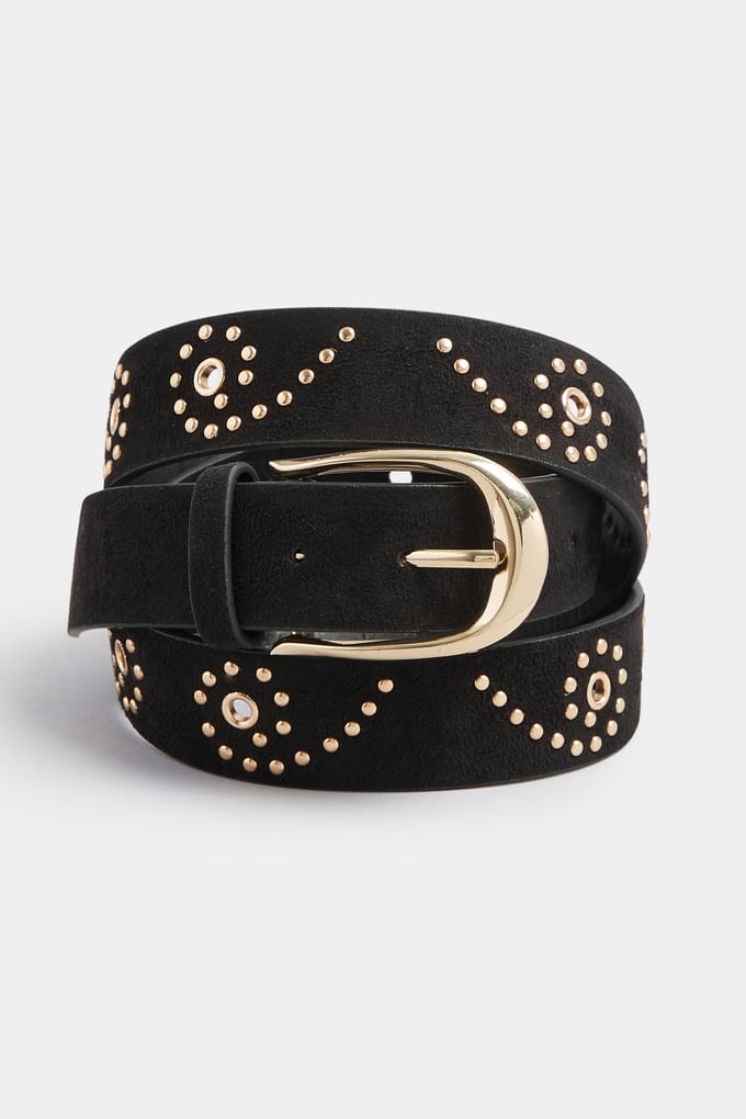Yours Zwarte Riem Met Studsdetail In Imitatiesuèdesize 46-48