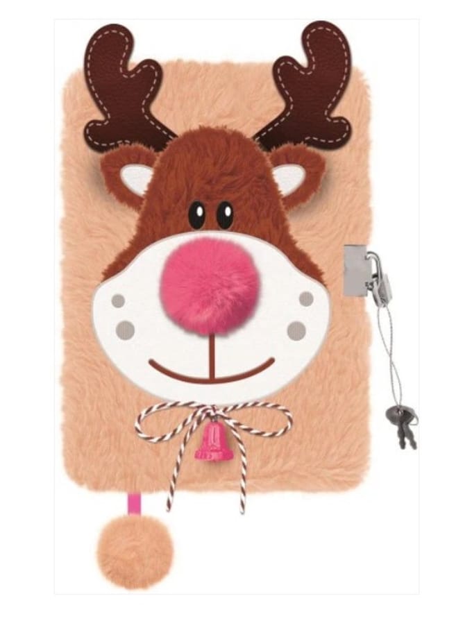 Dagboek met hangslot 3D Beige Rendier A5, 96 pagina's