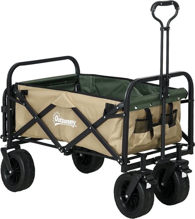 Outsunny Bollerwagen Stahl, Oxfordstoff Khaki