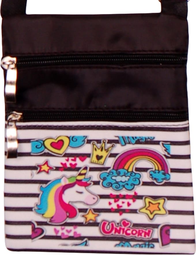 Schoudertasje wit met zwarte strepen Unicorn - 18x14xm