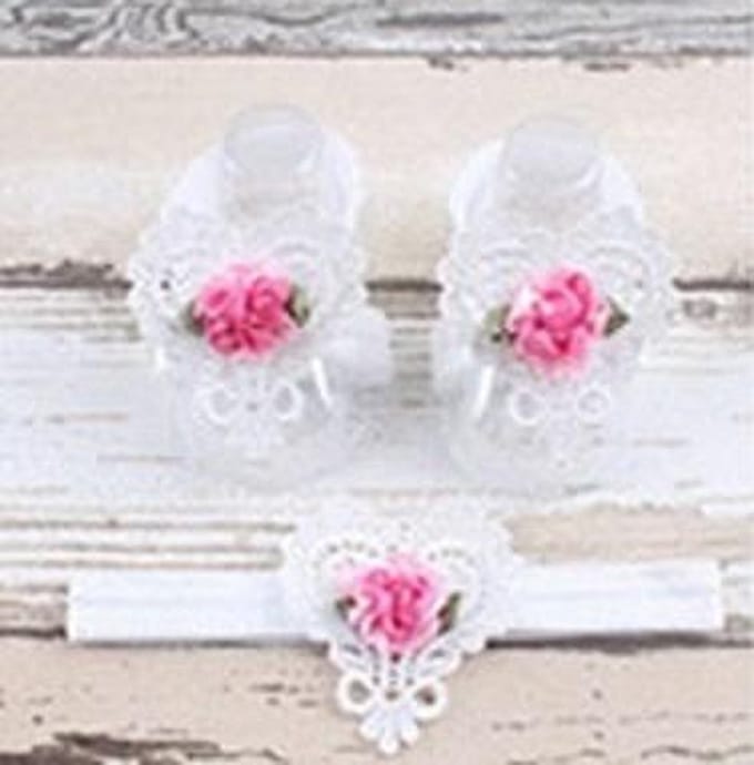 Baby Haarbandje + Voetbandjes Hart - Wit
