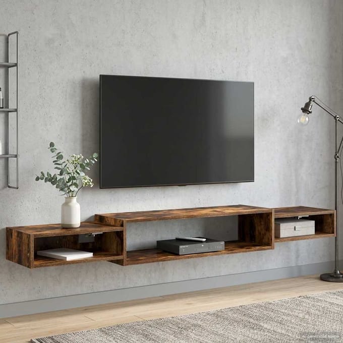 vidaXL - Wand - gemonteerd - TV - Kast - Muurmontage - Gerookt - eiken