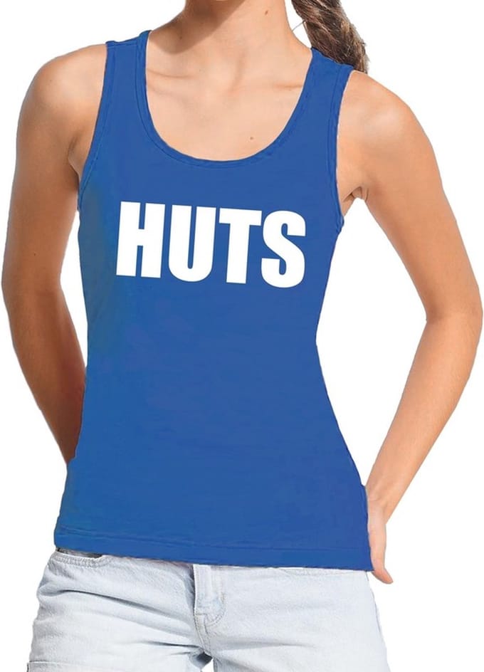 HUTS tekst tanktop / mouwloos shirt blauw dames - dames singlet HUTS L