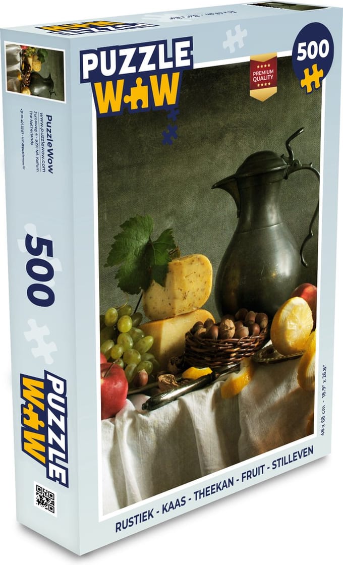 Puzzel Rustiek - Kaas - Theekan - Fruit - Stilleven - Legpuzzel - Puzzel 500 stukjes