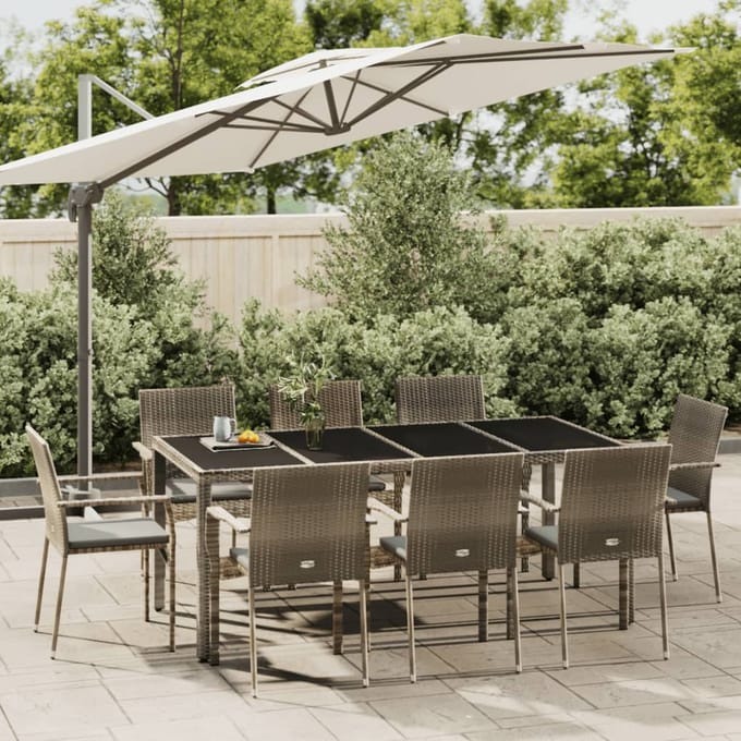 vidaXL - 9-delige - Tuinset - met - kussens - poly - rattan - grijs