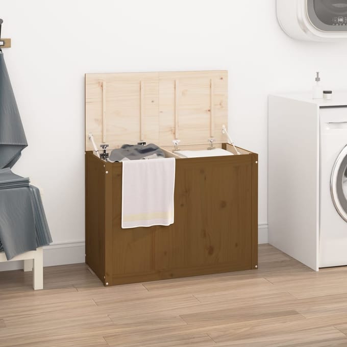 vidaXL - Wasmand - 88,5x44x66 - cm - massief - grenenhout - honingbruin