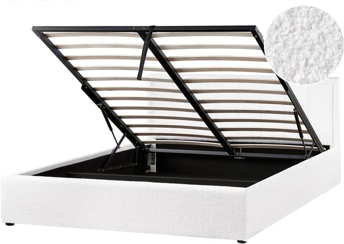 MONTLAUR - Bed met opbergruimte - Wit - 160 x 200 cm - Bouclé