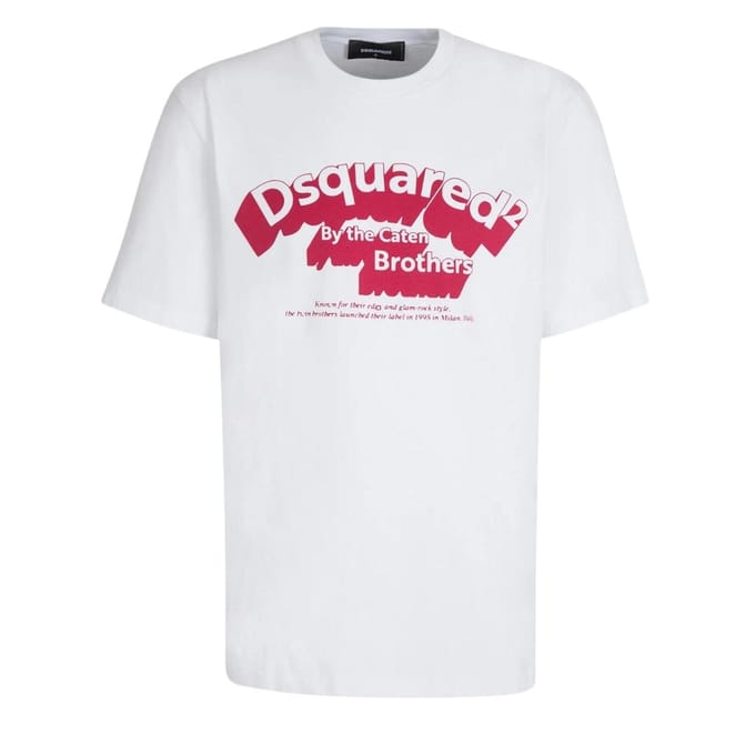 DSquared2 Heren Logo gevlokt T-Shirt (Wit, Rood)