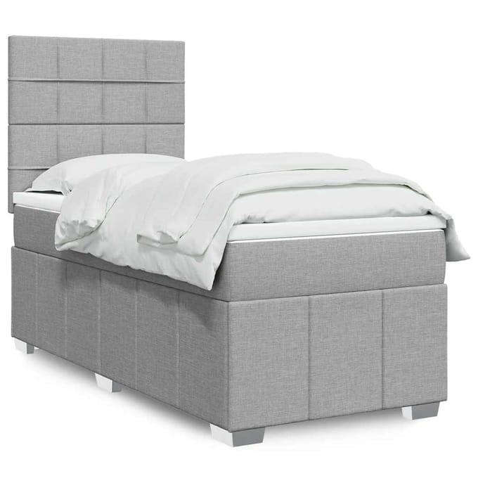 vidaXL - Boxspring - met - matras - stof - lichtgrijs - 90x190 - cm