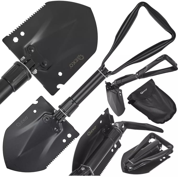 GEKO 5-in-1 opvouwbare survival schep - multifunctioneel - compact ontwerp - zwart