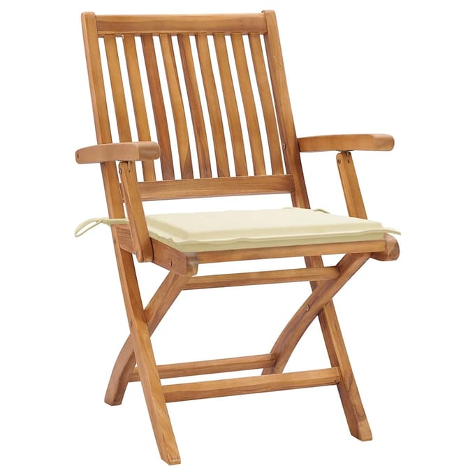 vidaXL - Opklapbare - stoelen - met - kussens, - 4 - stuks, - massief - teakhout