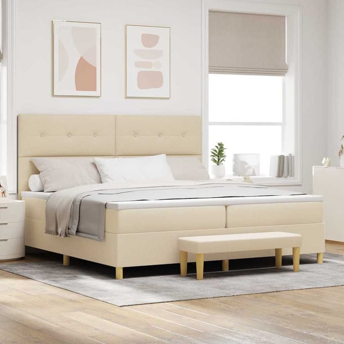 vidaXL - Boxspring - bed - met - hoofdeinde - Crème - 200 - x - 200 - cm - Stof