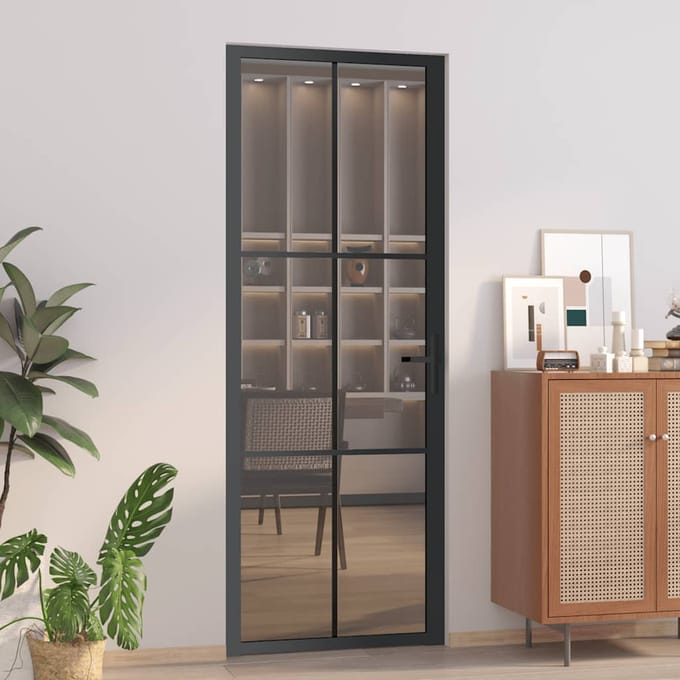vidaXL - Binnendeur - 76x201,5 - cm - ESG-glas - en - aluminium - zwart