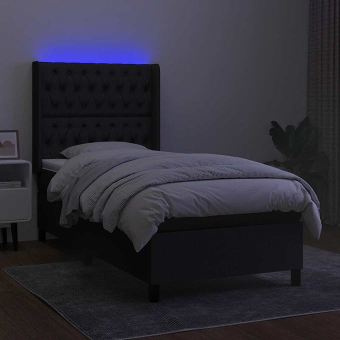 vidaXL - Boxspring - met - matras - en - LED - stof - zwart - 100x200 - cm