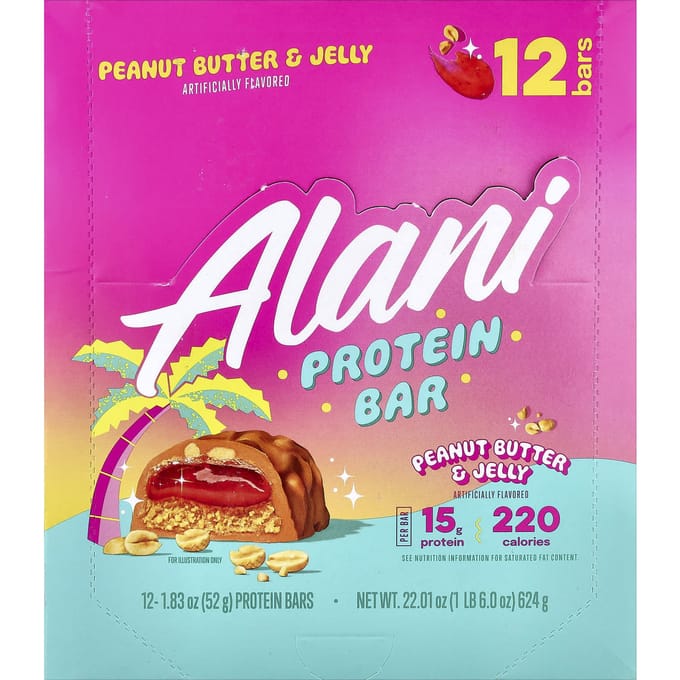 Alani Nu Eiwitreep, Pindakaas & Jelly, 12 Repen, 52g (1,83 oz) Elk