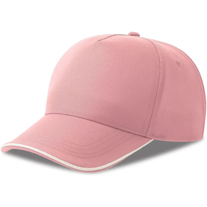 Atlantis Headwear Recy Five Piping Cap AT129 - Pink/White - One size