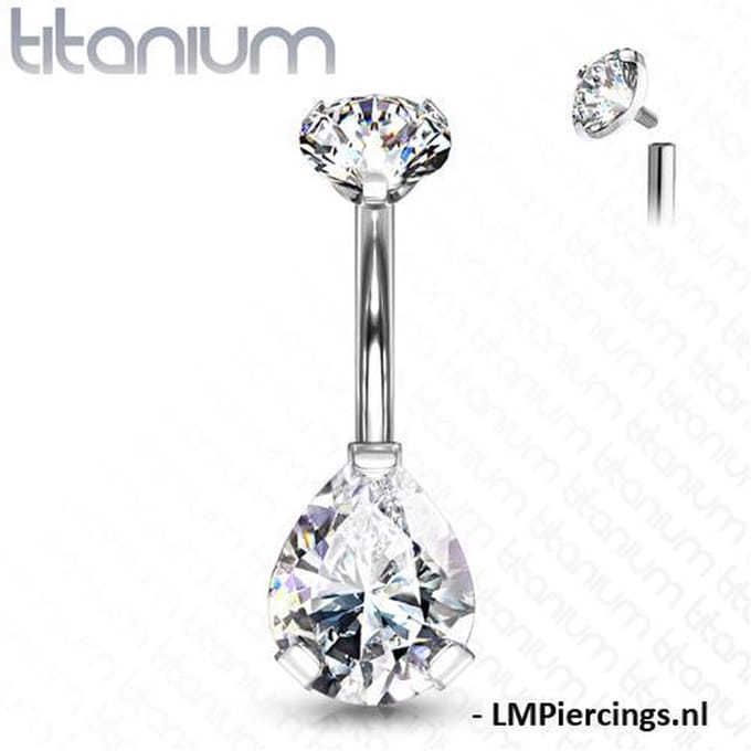 Piercing titanium prong-set drup wit - LMPiercings