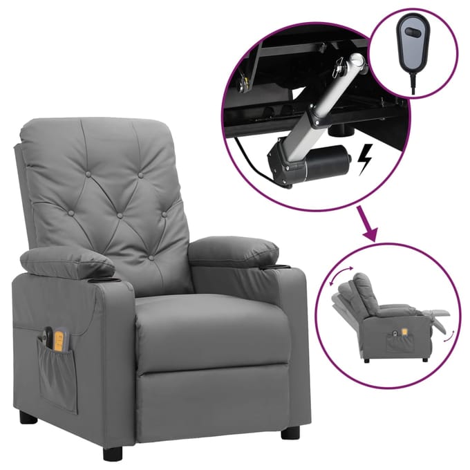 vidaXL Massagestoel elektrisch kunstleer grijs