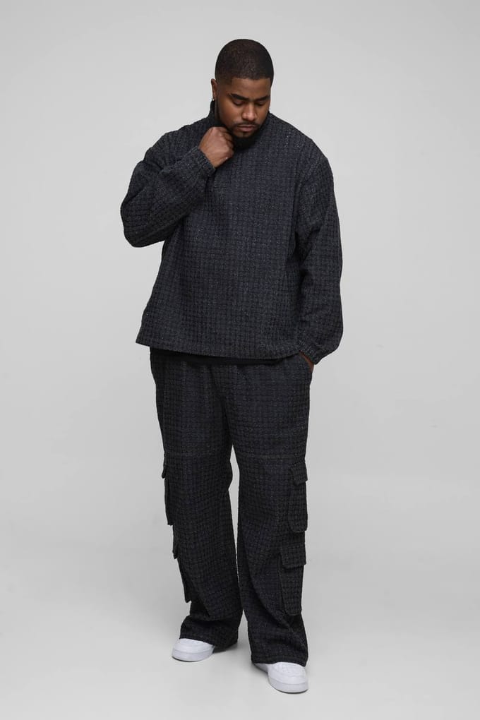 Plus Textured Denim Trechterhals Shirt | Black | Size 2XL