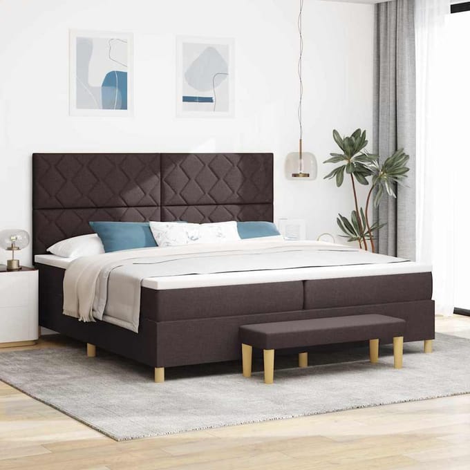 vidaXL - Boxspring - bed - met - hoofdeinde - Donkerbruin - 200 - x - 200 - cm - Stof