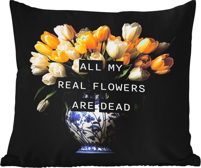 Buitenkussen - Quotes - Bloem - Tulp - Geel - 45x45 cm - Weerbestendig