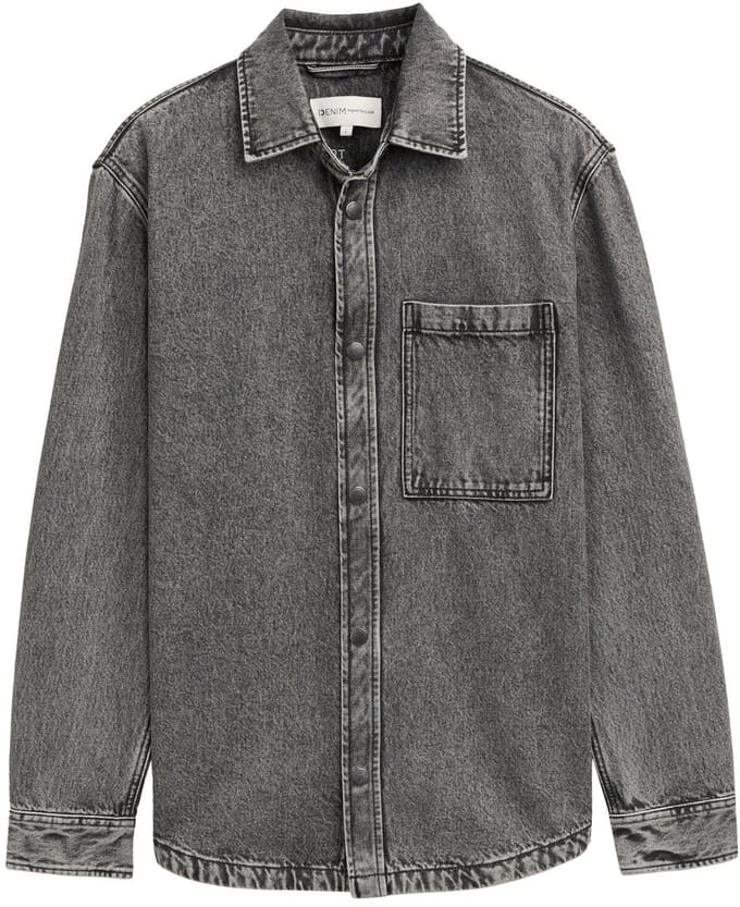 Tom Tailor Denim - Overhemd van denim met borstzak - Maat S - used mid stone grey denim