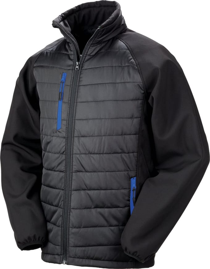 Black Compass gewatteerde softshelljas heren 'Result' Black/Royal Blue - L