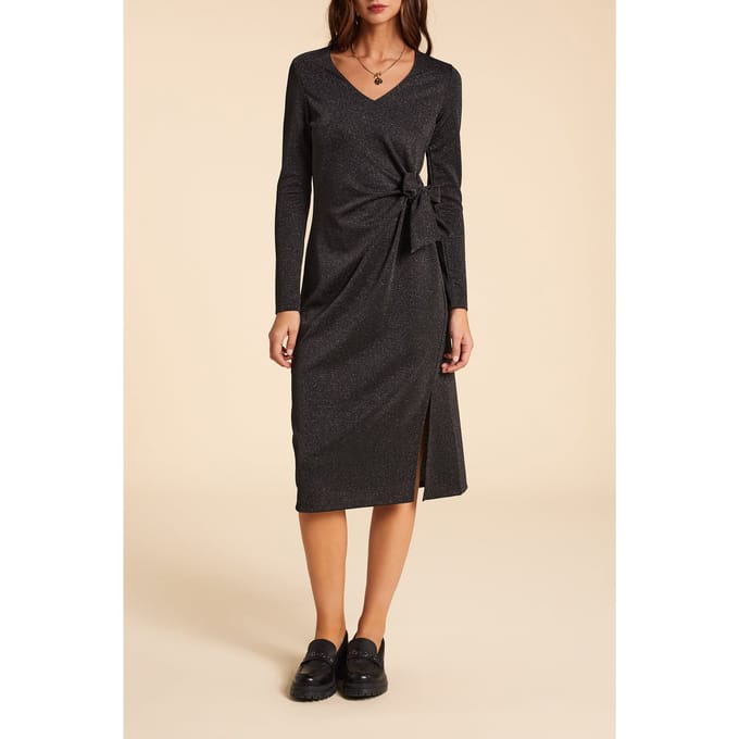 ICode Black Sequin Mesh Maxi Dress With Side Tie Größe: 38 | Midikleider Outlet | Damen | Schwarz
